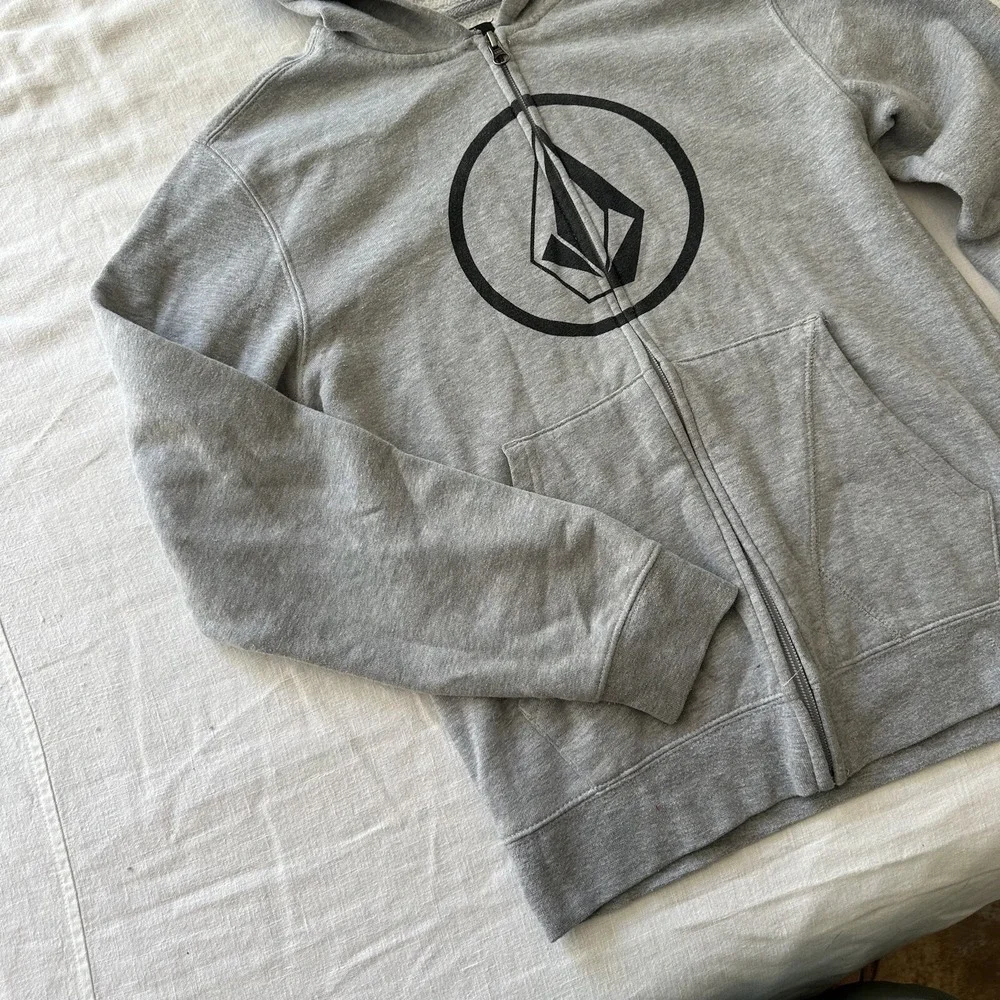 Volcom‎ Hoodie Youth Large Grey Pullover Sweatshirt Peace is Progress Zip Up
